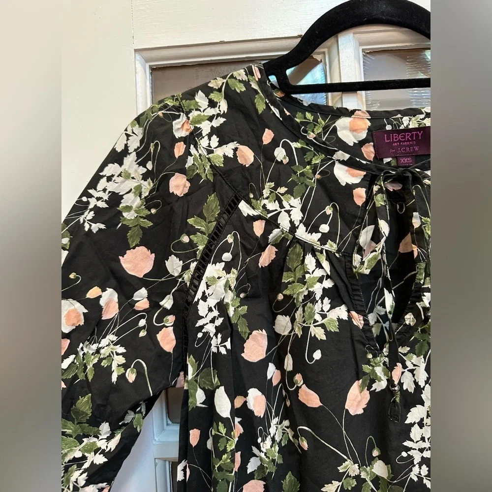 J. Crew Liberty Art Fabrics Poppy Dream Shirt Blouse Floral Print Black Size XXS